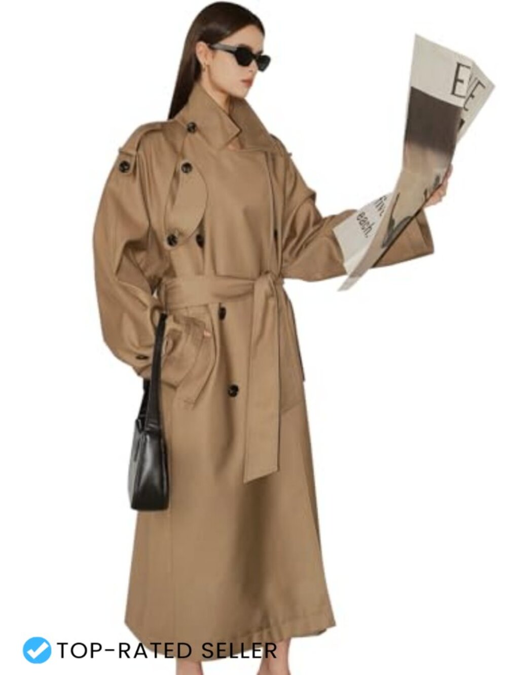 Oversized Long Double Breasted Trench Coat Belted Windbreaker Raglan Sleeve